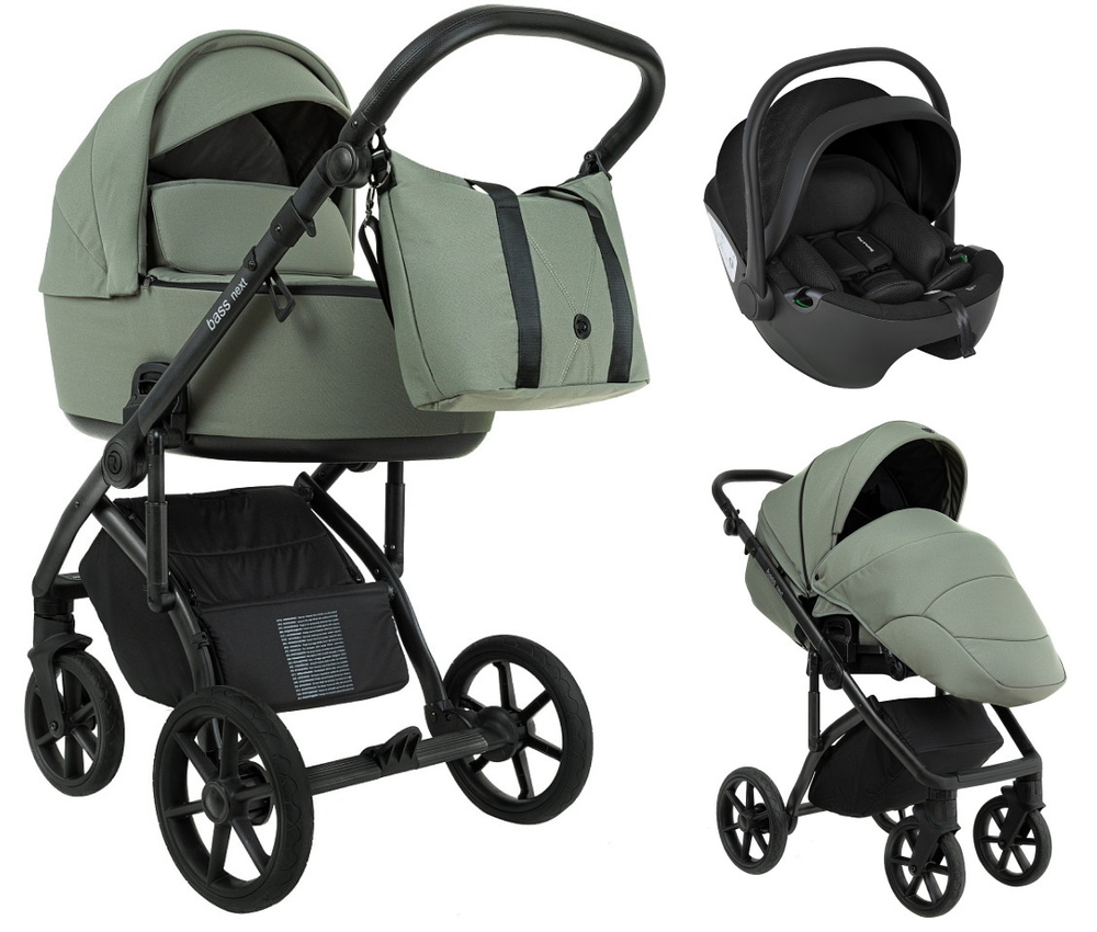 Детская коляска Roan Bass Next 2.0 3 в 1 с автокреслом Pituso Baesa Pro Black BSN/43/2 Sage Green/Black/руч.Black