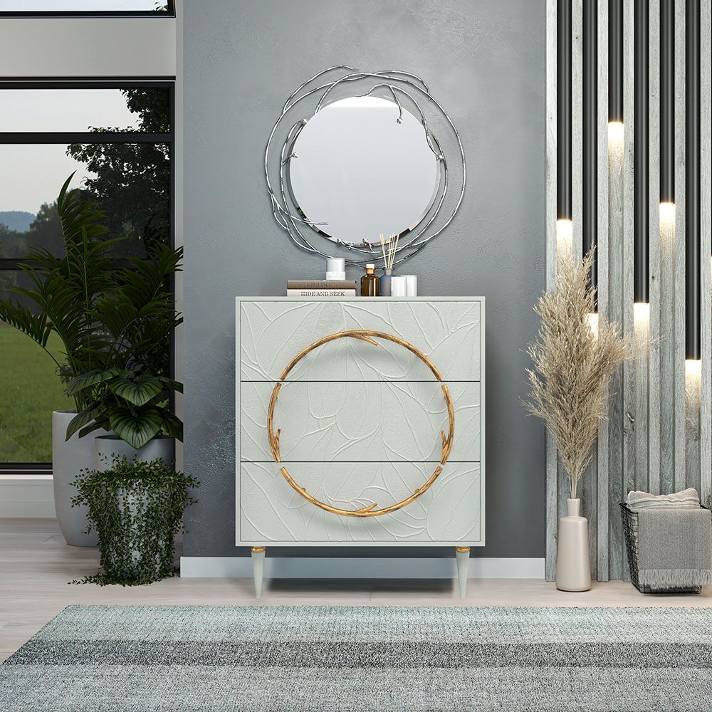 Комод Арт Колор leaves Классик Голд с 3 ящиками Серый дым