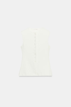 ZARA ТОП-ЖИЛЕТ С ПУГОВИЦАМИ, ЖЕЛТОВАТО-БЕЛЫЙ