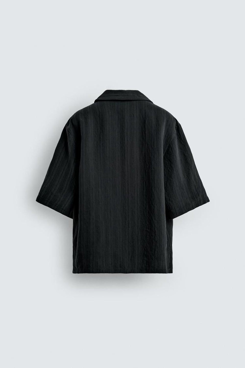 ZARA ЖАККАРДОВАЯ РУБАШКА BOXY FIT В ПОЛОСКУ, ЧЕРНЫЙ