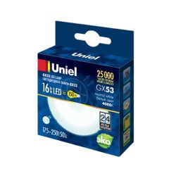 LED-GX53-16W-NW-GX53-FR PLZ01WH Лампа светодиодная. матовая. Белый свет 4000K. Картон. ТМ Uniel