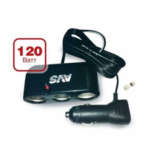 Разветвитель прикуривателя 3 гнезда черный (AVS)