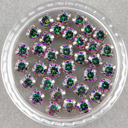 Фианиты шатоны в оправах, мистический/платина