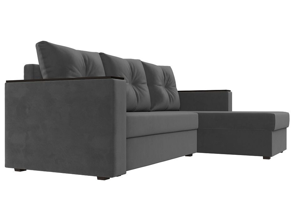 Диван угловой Атланта без стола правый угол, Серый, Велюр, 117038