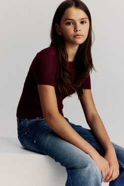 H&M Укороченный топ в рубчик, малиновый