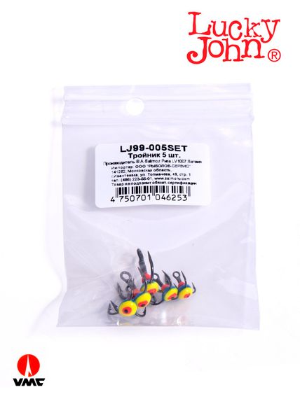 Крючоки-тройники для приманок Lucky John 05SET с каплей цвет. 5шт. набор