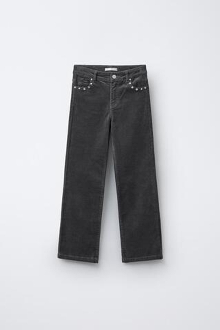 ZARA БРЮКИ STRAIGHT ИЗ ВЕЛЬВЕТА С ЗАКЛЕПКАМИ, АНТРАЦИТОВО-СЕРЫЙ