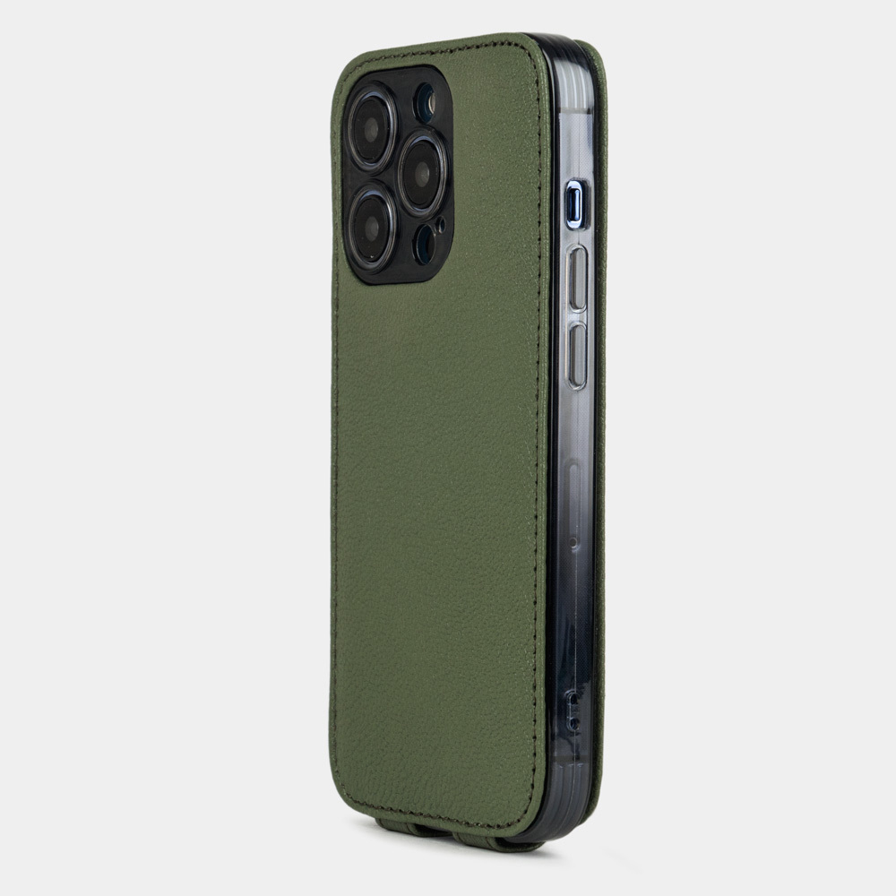 Чехол кожаный для iPhone 14 Pro Max цвета хаки