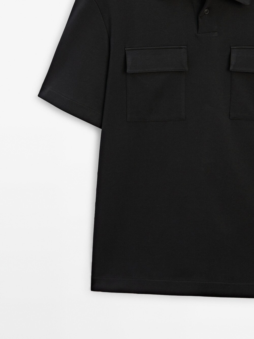 Massimo Dutti Хлопковая рубашка-поло с короткими рукавами и карманами, черный