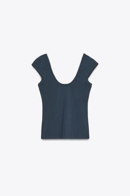 ZARA ТОП ИЗ ЛИОЦЕЛЛА С КРУЖЕВОМ, МОРСКОЙ СИНИЙ