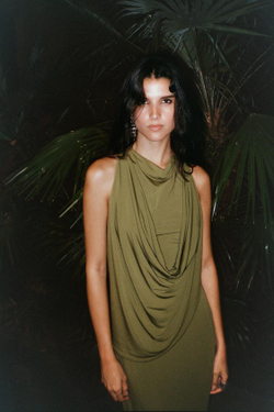 ZARA КОМБИНИРОВАННОЕ ПЛАТЬЕ СО СБОРКАМИ, ЦВЕТ МХА