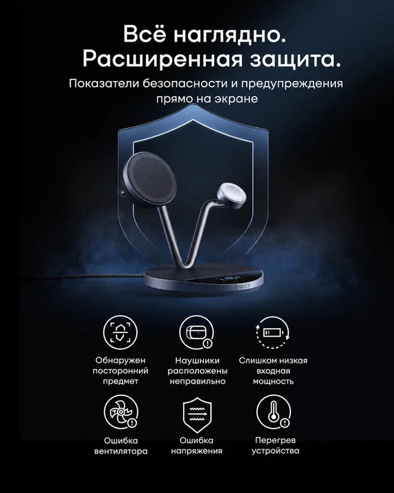 Беспроводная зарядная док-станция Anker Prime 3 в 1 MagGo, AirCool (B25X7) черный (Black Stone)