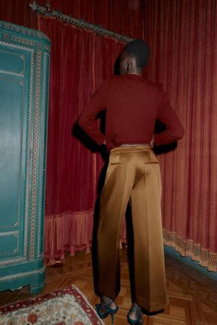 ZARA АТЛАСНЫЕ ШИРОКИЕ БРЮКИ, КАРАМЕЛЬНЫЙ