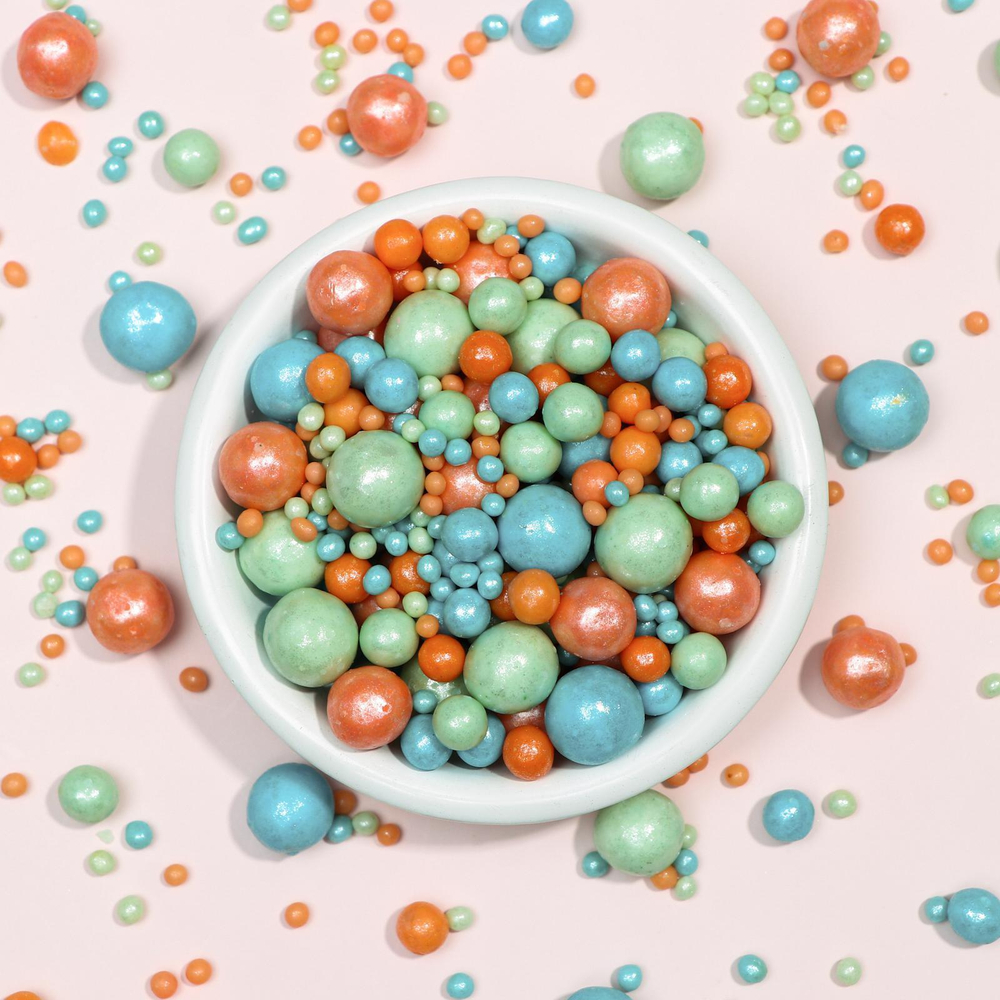 Драже рисовое "Жемчуг" изумруд, бирюза, персик, 50 г