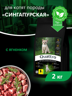 Корм сухой для котят породы Сингапурская, с ягненком, 2кг, QUATTRO