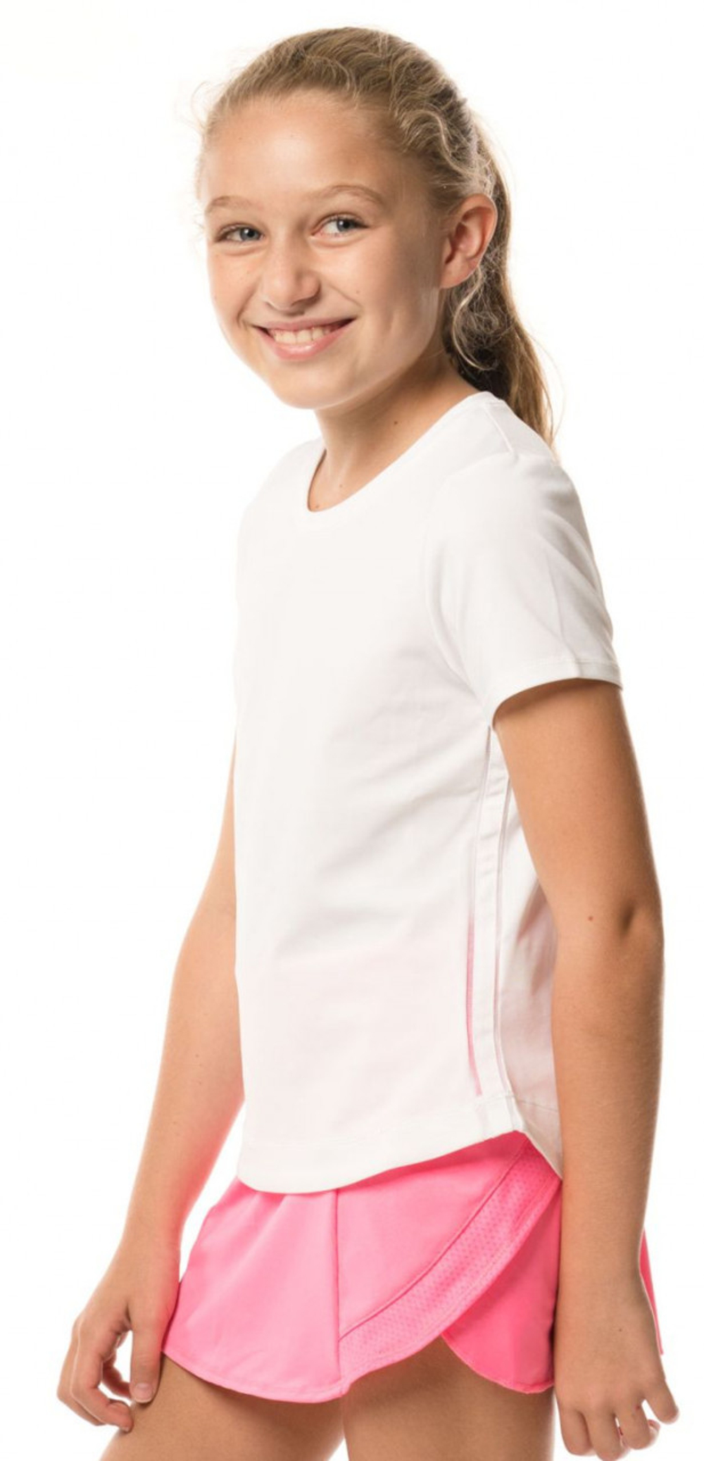 Футболка для девочки теннисная Lucky in Love Core Dynamic High-Low S/S Girls - белый