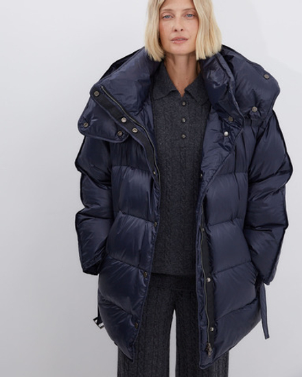 Пуховик со съемным капюшоном из нейлона Монклер синий