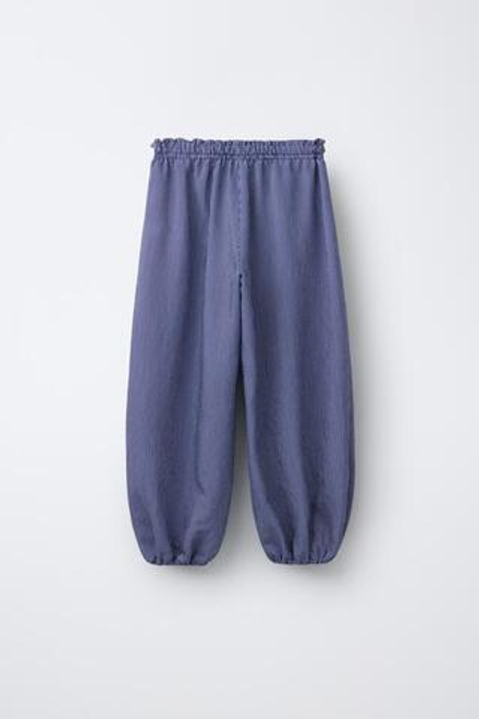 ZARA БРЮКИ БОМБАЧО В ПОЛОСКУ С БАНТАМИ, СИНИЙ/БЕЛЫЙ