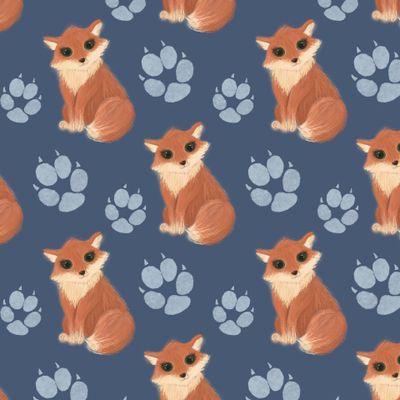 лиса на синем фоне со следами лам