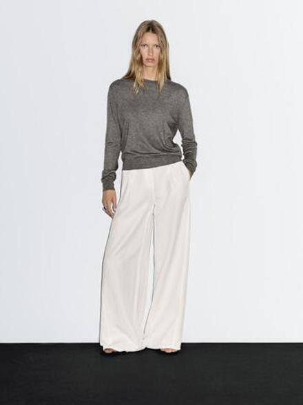 Massimo Dutti Свитер из смесовой шерсти с круглым вырезом, серый