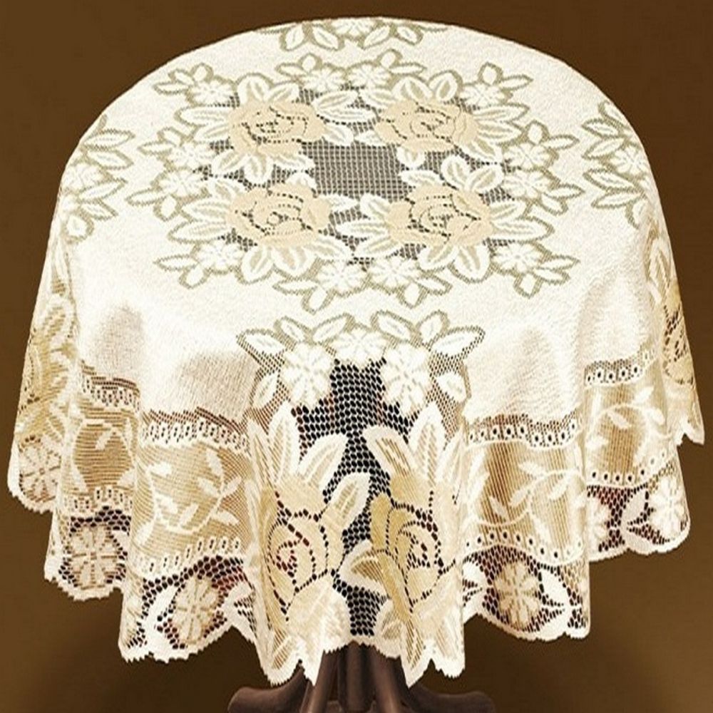 Скатерть жаккардовая круглая, цвет кремово-золотистый, Польша. Скатерть жаккардовая круглая, цвет кремово-золотистый, Польша.