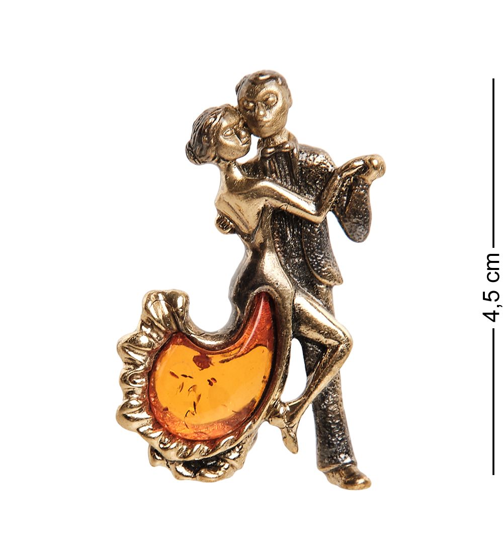 AM-1964 Брошь «Парочка» (латунь, янтарь)