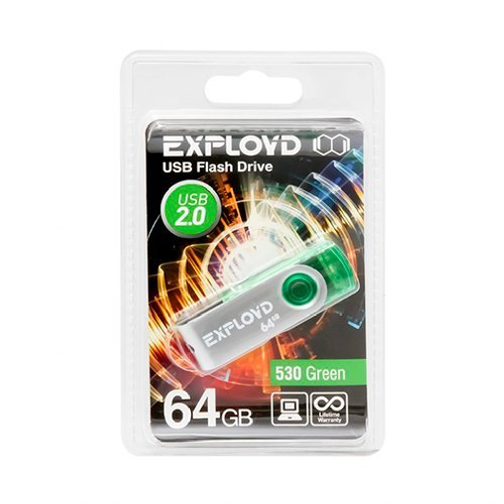 USB Флешка 64GB Exployd 530, USB 2.0, зеленая