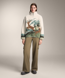 Oysho Толстовка из искусственной овчины с принтом «Пейзаж с оленем», экрю