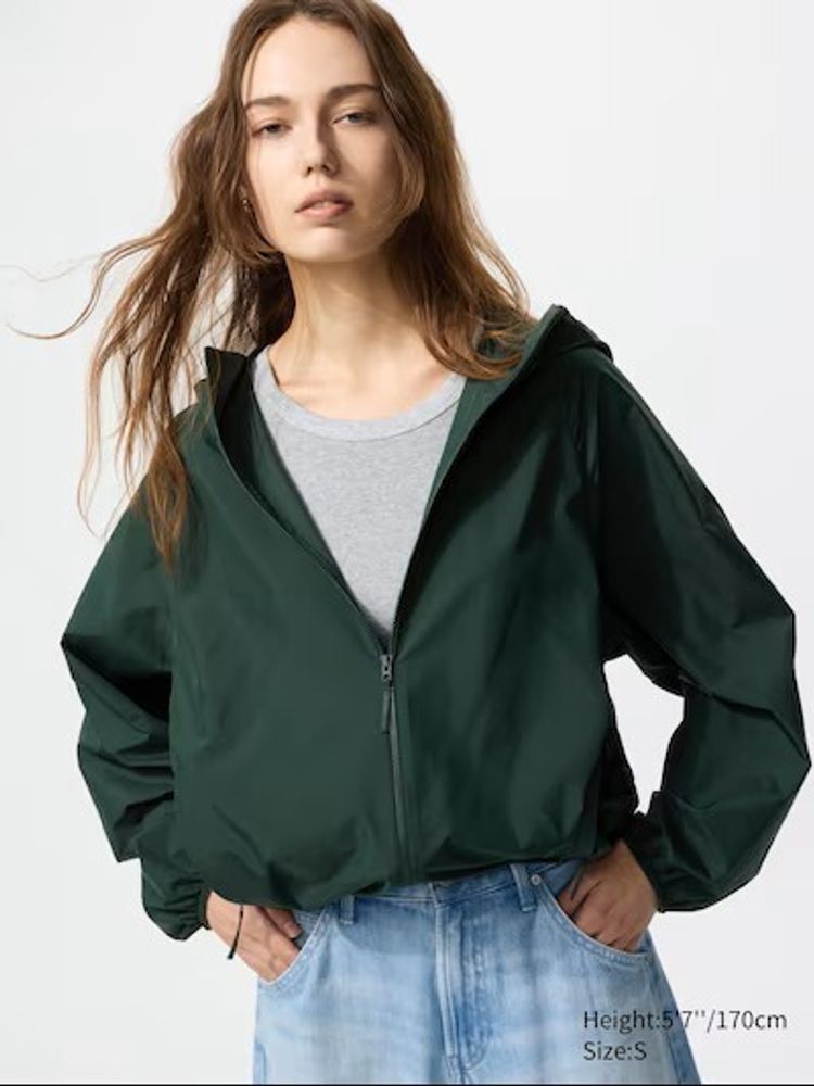 UNIQLO Короткая парка с карманами, темно-зеленый