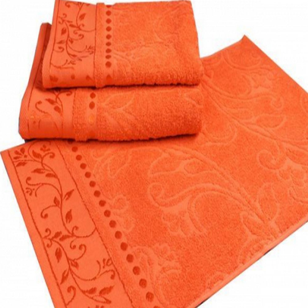 Набор из 3-х махровых полотенец "П37. Жаккард морковный" в упаковке, 100% хлопок, Россия.