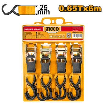 Набор стяжных ременей с храповиком INGCO HRSP065607 0,65 т/6 м 4 шт.