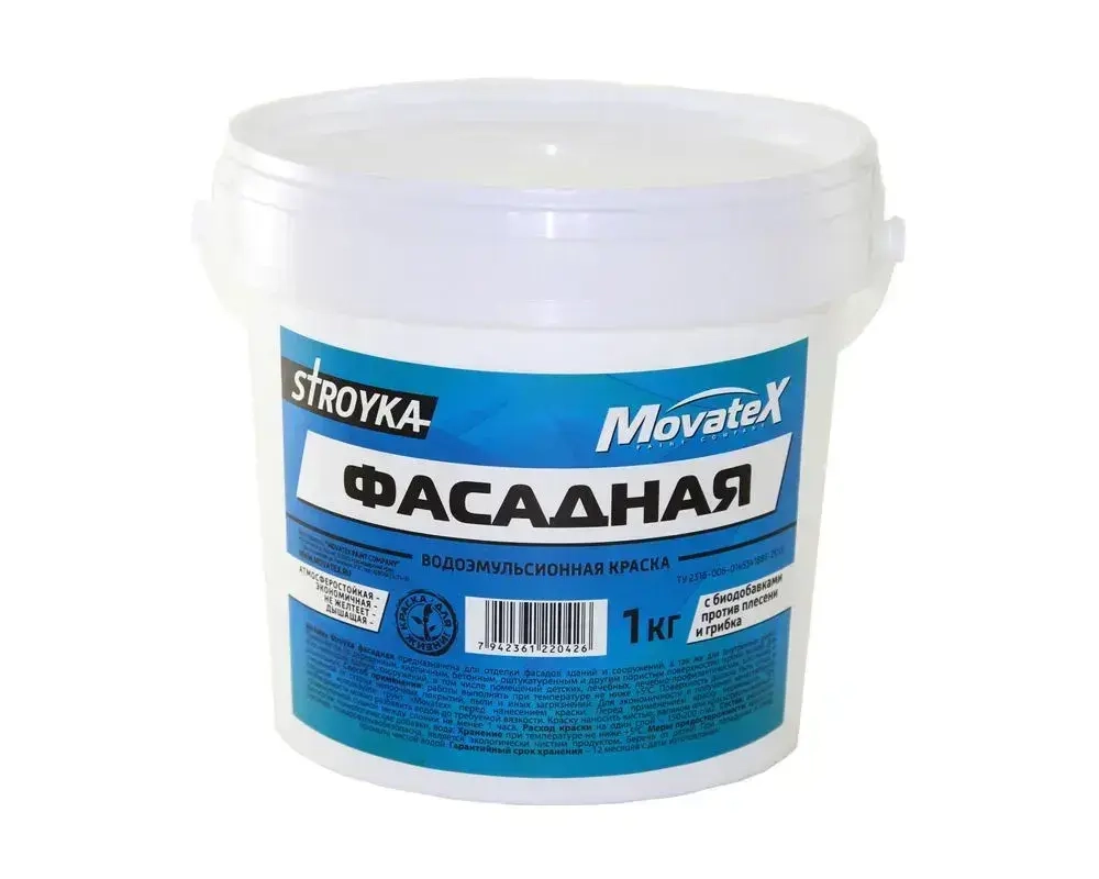 Movatex Краска водоэмульсионная Stroyka фасадная 1кг Т31722