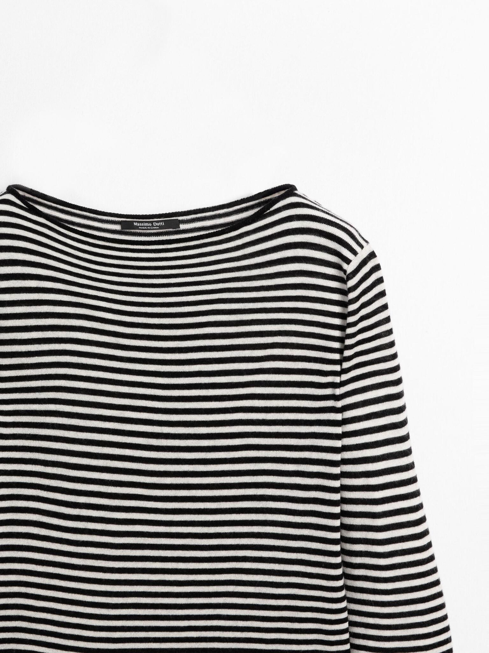 Massimo Dutti Свитер в полоску с длинными рукавами, черный