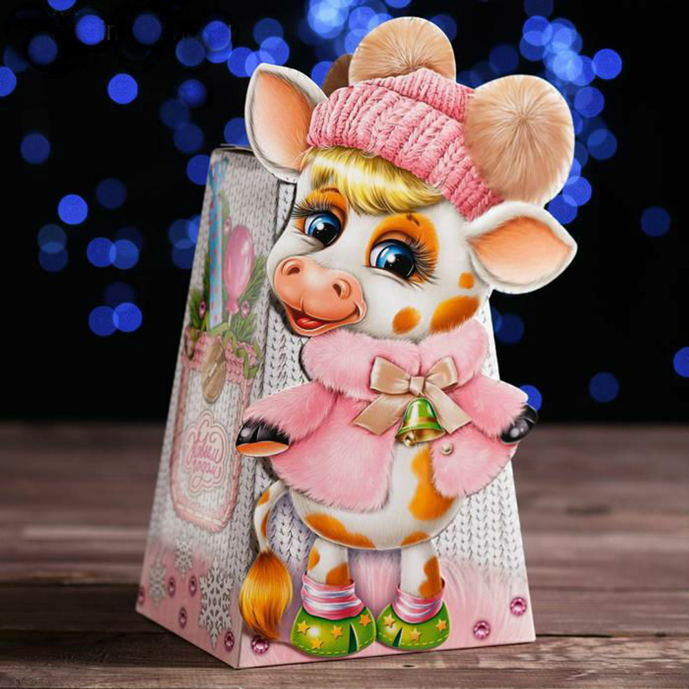 Коробка для новогоднего подарка «Коровка», 21,5 х 14,3 х 12,5 см