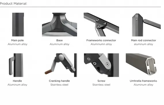 Зонт профессиональный Levia 3х3 м, тик, тортора. База и светильник в комплекте