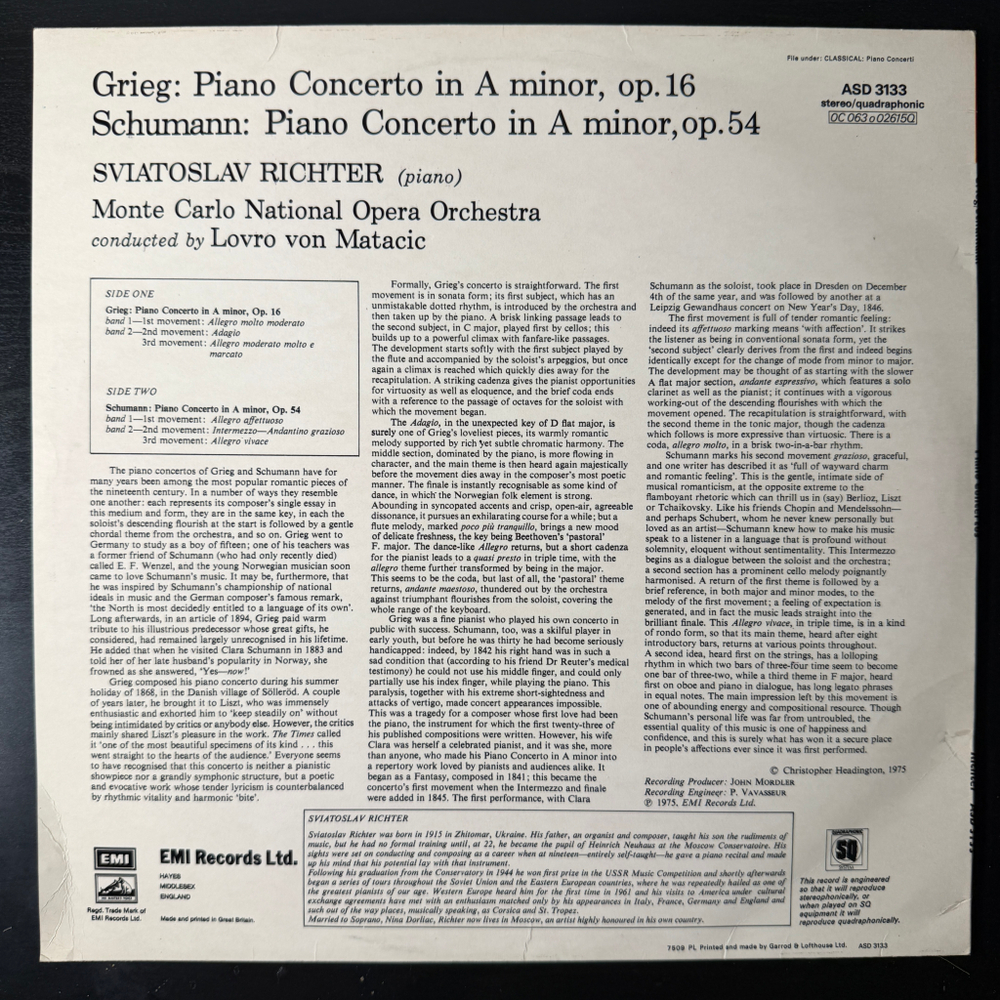 Рихтер – Григ, Шуман - фортепианные концерты (Англия 1975г.)