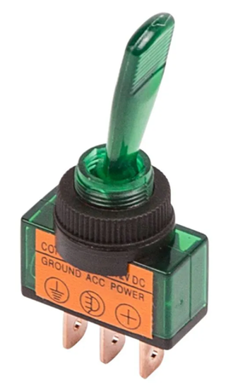 Клавиша-тумблер 12V 20А (3c) ON-OFF однополюсный, зеленая подсв REXANT 364373