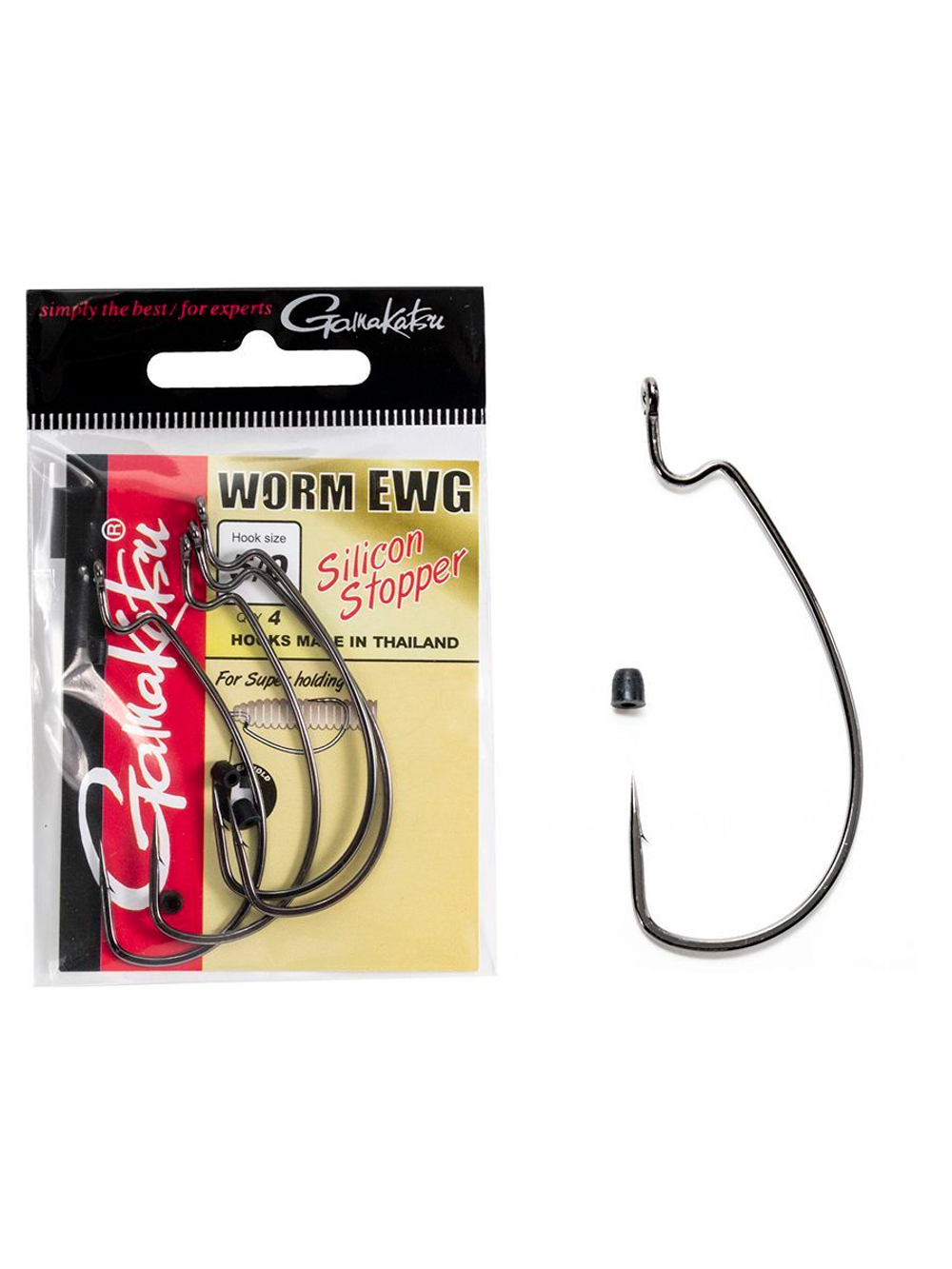 Крючки офсетные Gamakatsu Worm EWG HOOKS SIL STOPPER BLACK размер 04 (упк.5шт.)