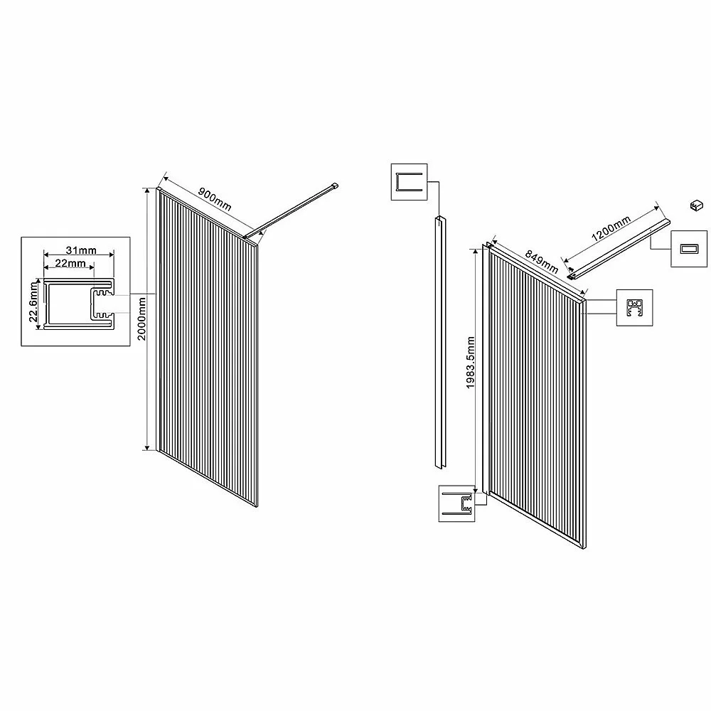 Душевое ограждение Vincea Walk-In VSW-1HP900FLGM 90 стекло рифленое/профиль вороненая сталь