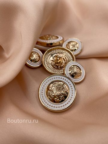 Пуговицы герб12 золотистые с белой эмалью