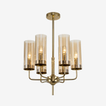 Chandelier  Brass & Blue Glass Tube by Hans-Agne Jakobsson (6 lampshades,  Beige)