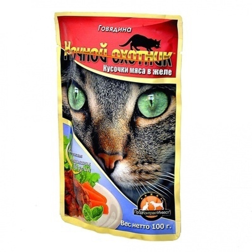 Влажный корм Ночной охотник для взрослых кошек, говядина в желе, 100 г