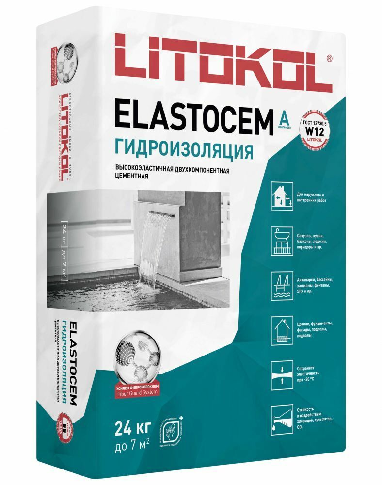 Гидроизоляция ELASTOCEM (А+B) Компонент А 24 кг, Litokol Италия