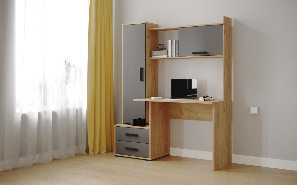 Компьютерный стол Квартет-9, Дуб крафт золотой, графит серый