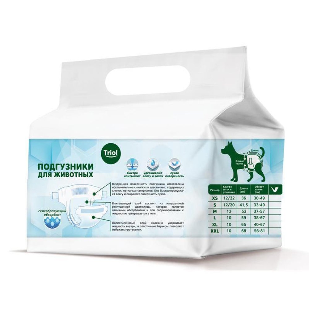 Подгузники для собак S, вес собаки 4-7кг (уп.12шт.), серия HYGIENE, Triol