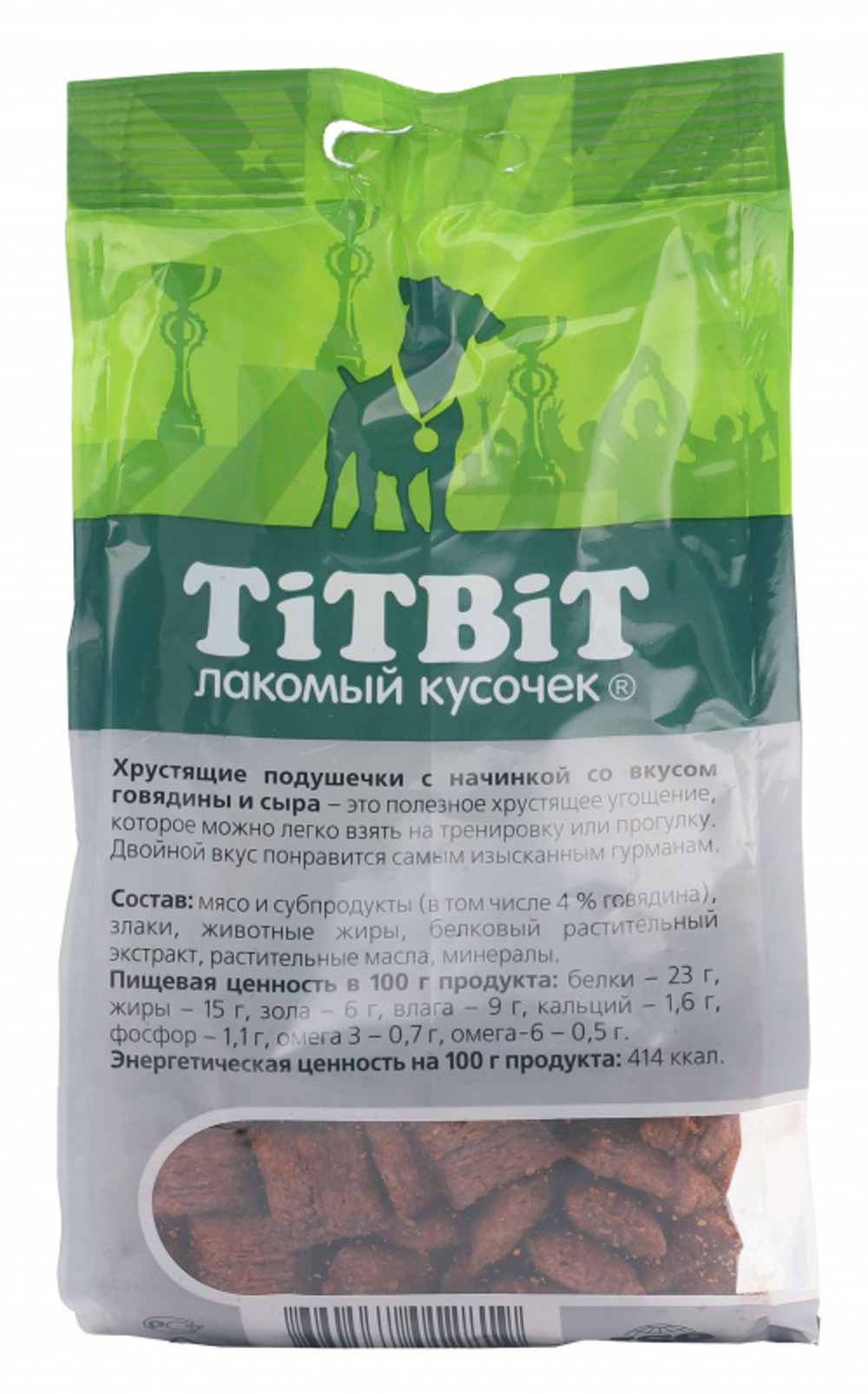 TitBit лакомство для собак Хрустящие подушечки с начинкой говядина и сыр для мини пород 95 гр.