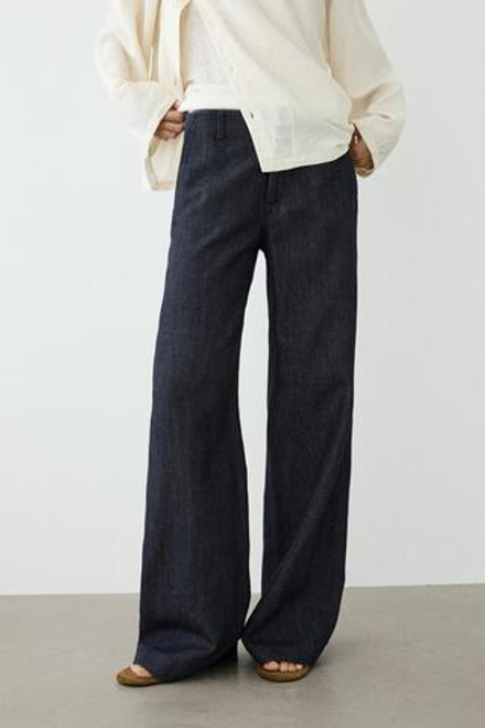 Massimo Dutti Брюки с широкими штанинами из льняной смеси, темно-синий