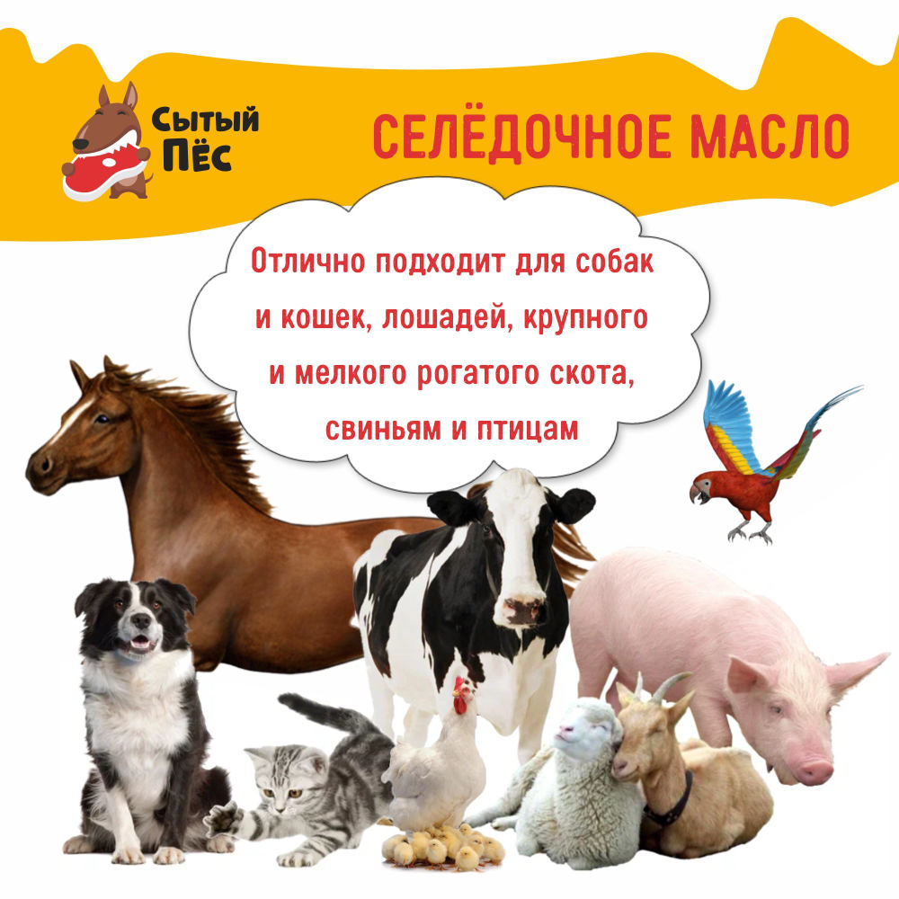 Олонецкий рыбий жир сельдевый 1 литр - ветеринарный рыбий жир для животных, для собак, кошек, кур несушек, коров