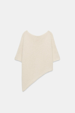 ZARA ТРИКОТАЖНЫЙ ТОП АСИММЕТРИЧНОГО КРОЯ, ПЕСОЧНЫЙ