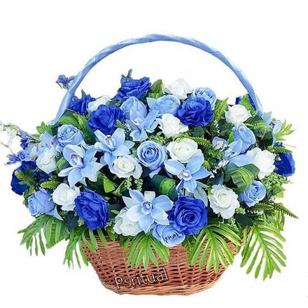 Корзина соломенная большая (синяя)